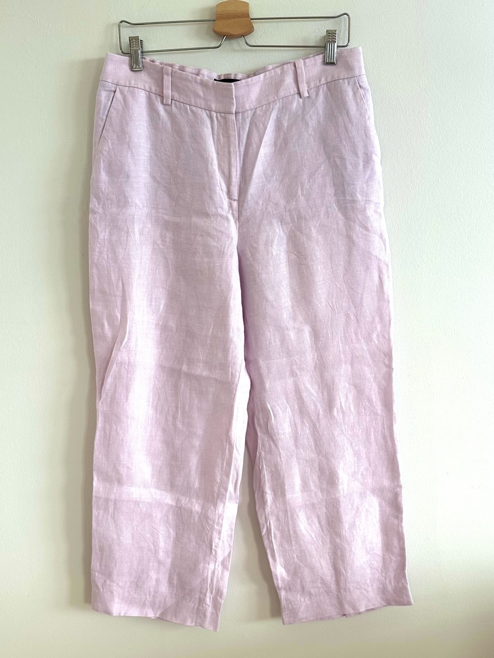 Talbots 100% linen pastel pink straight cropped flat front elastic back pants